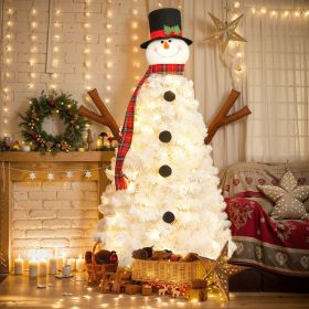 4FT Snowman-Shaped Christmas Tree with 100 Pre-Lit LED Lights, Holiday Decoration